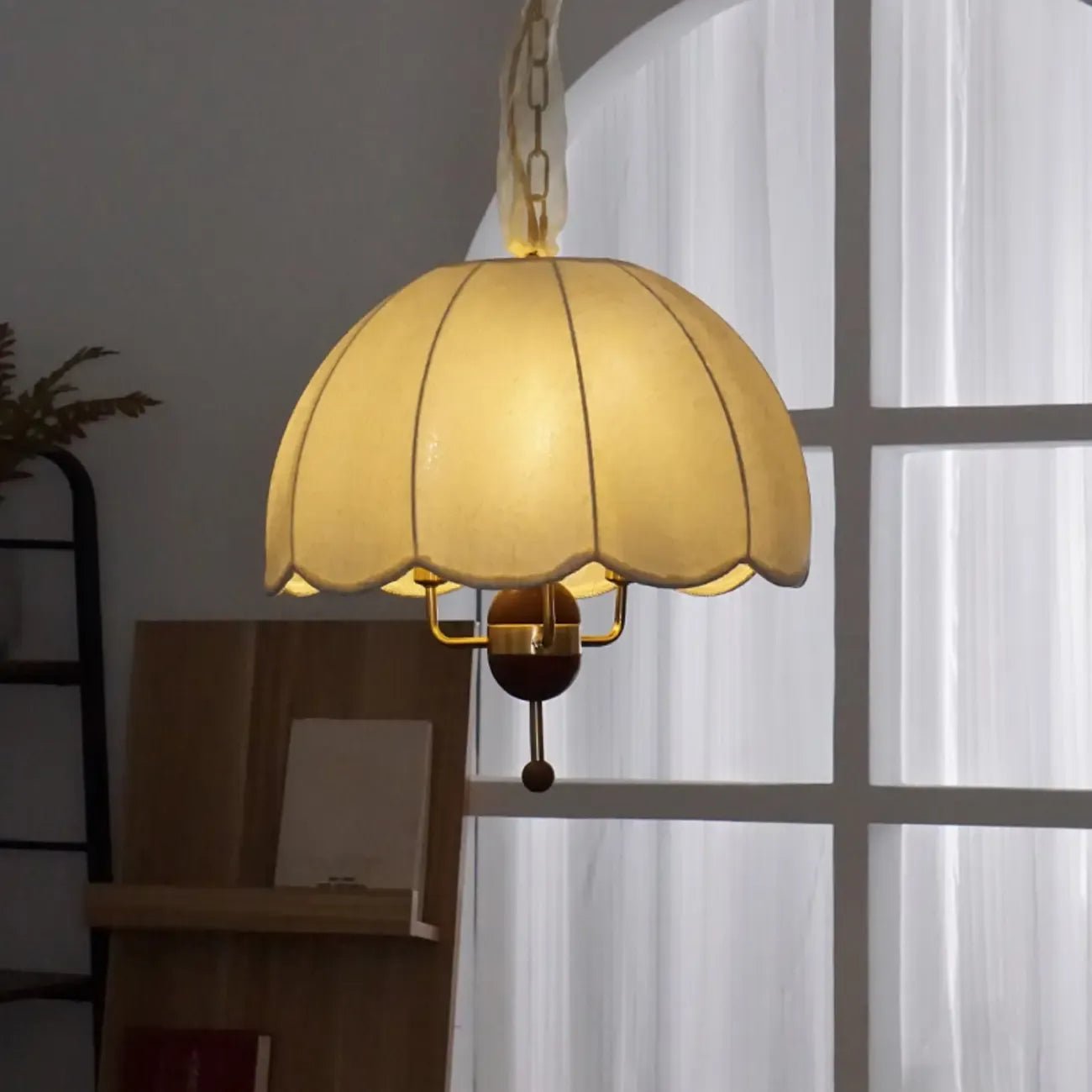 Vintage Semicircle Off-white Fabric Dome Chandelier