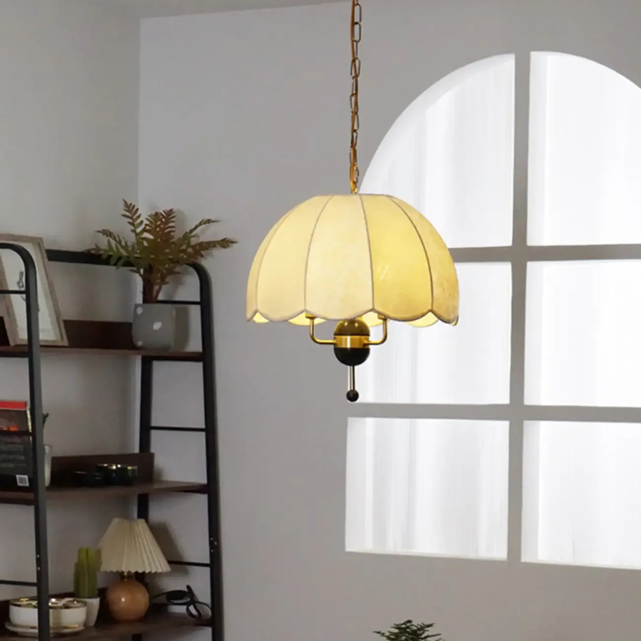 Vintage Semicircle Off-white Fabric Dome Chandelier