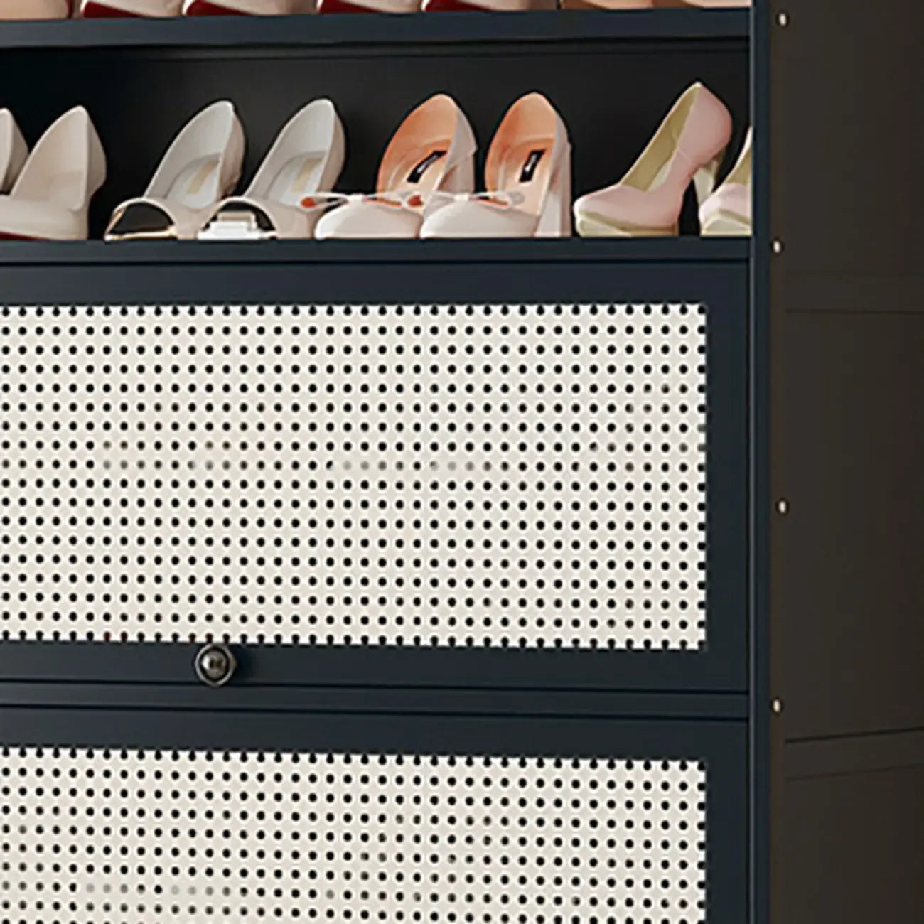 Modern Black Bamboo Shoe Cabinet with Rattan Panels