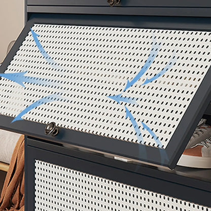 Modern Black Bamboo Shoe Cabinet with Rattan Panels
