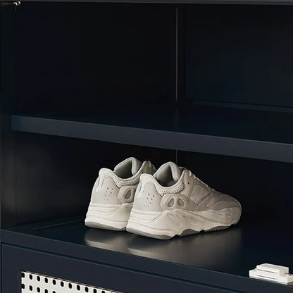 Modern Black Bamboo Shoe Cabinet with Rattan Panels