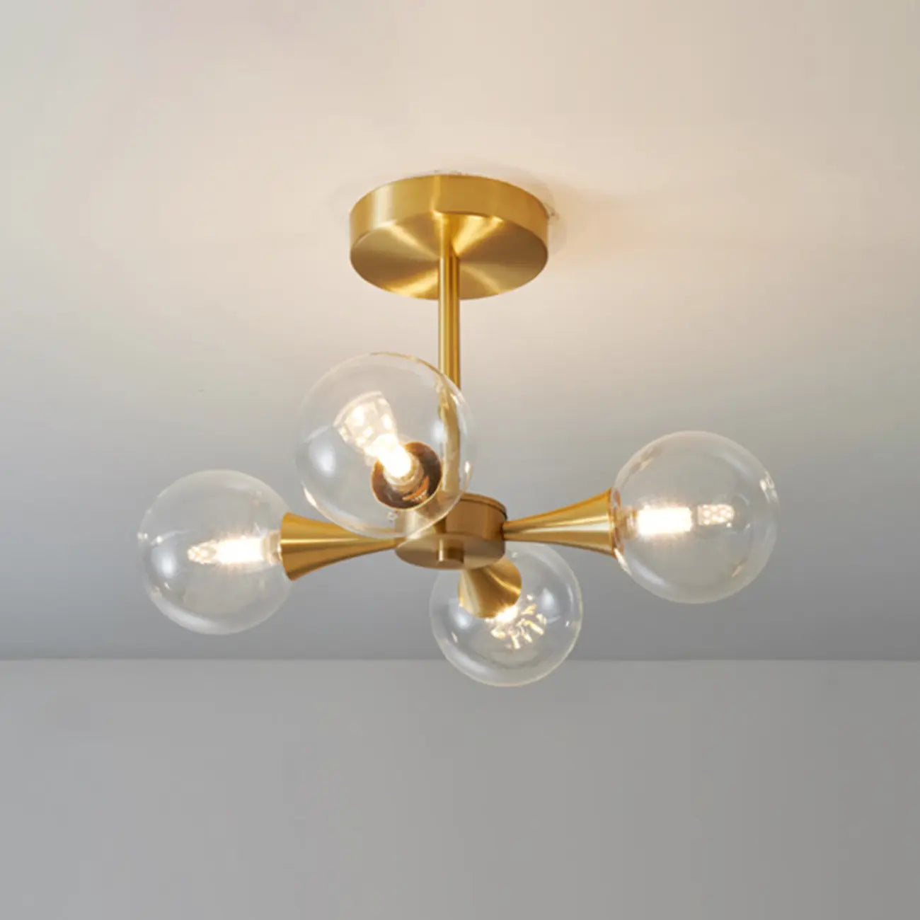 Modern Gold Glass Ball Semi Flush Mount Ceiling Light