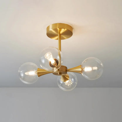 Modern Gold Glass Ball Semi Flush Mount Ceiling Light