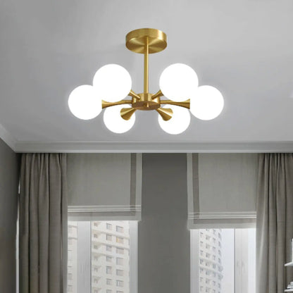 Modern Gold Glass Ball Semi Flush Mount Ceiling Light