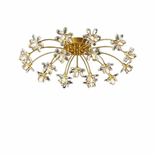 Modern Floral Crystal Golden Semi Flush Ceiling Light