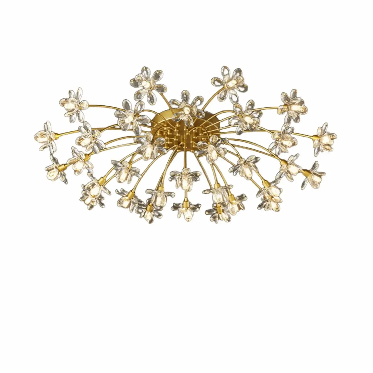 Modern Floral Crystal Golden Semi Flush Ceiling Light
