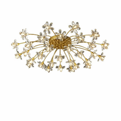 Modern Floral Crystal Golden Semi Flush Ceiling Light