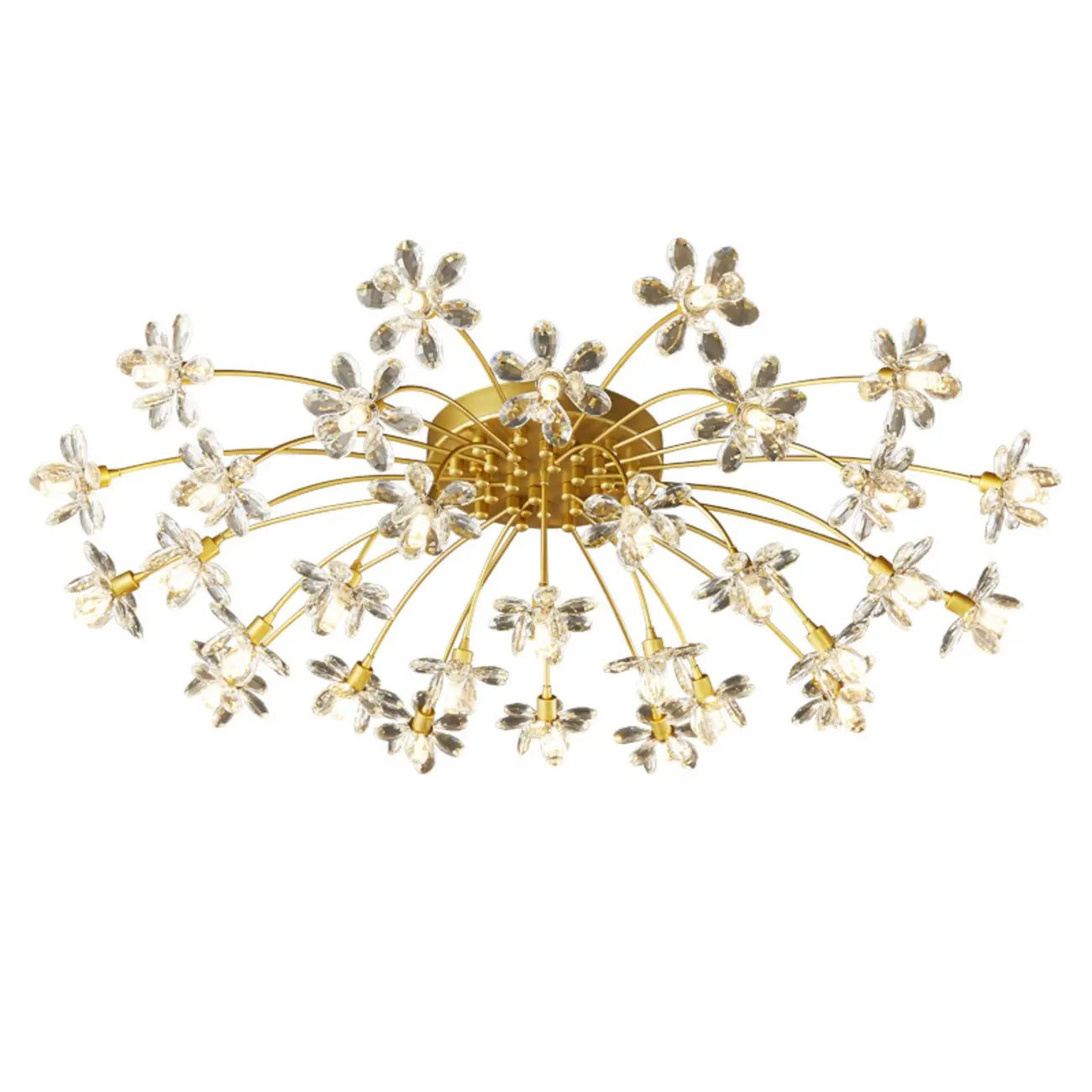 Modern Floral Crystal Golden Semi Flush Ceiling Light