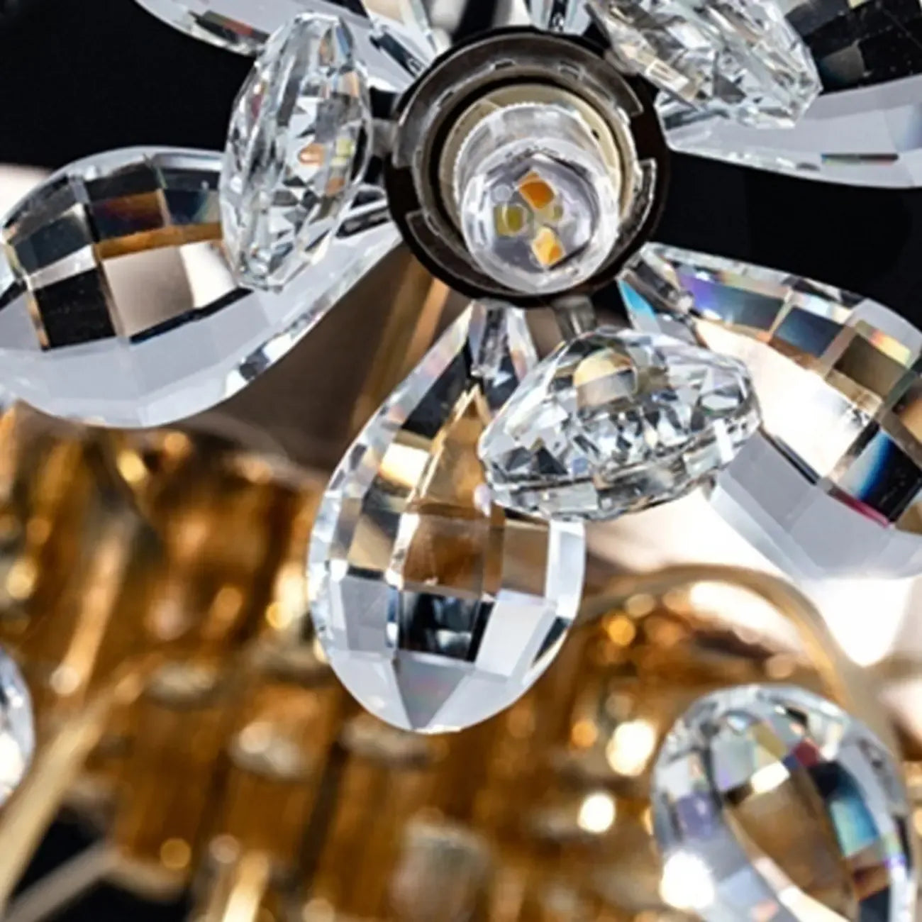 Modern Floral Crystal Golden Semi Flush Ceiling Light