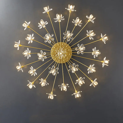 Modern Floral Crystal Golden Semi Flush Ceiling Light