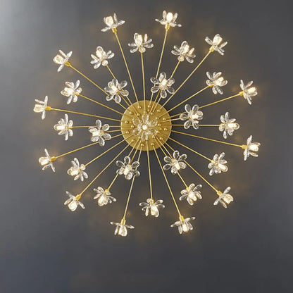 Modern Floral Crystal Golden Semi Flush Ceiling Light