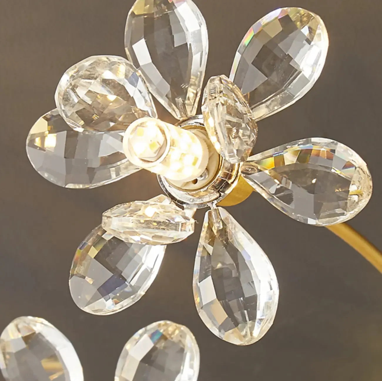 Modern Floral Crystal Golden Semi Flush Ceiling Light