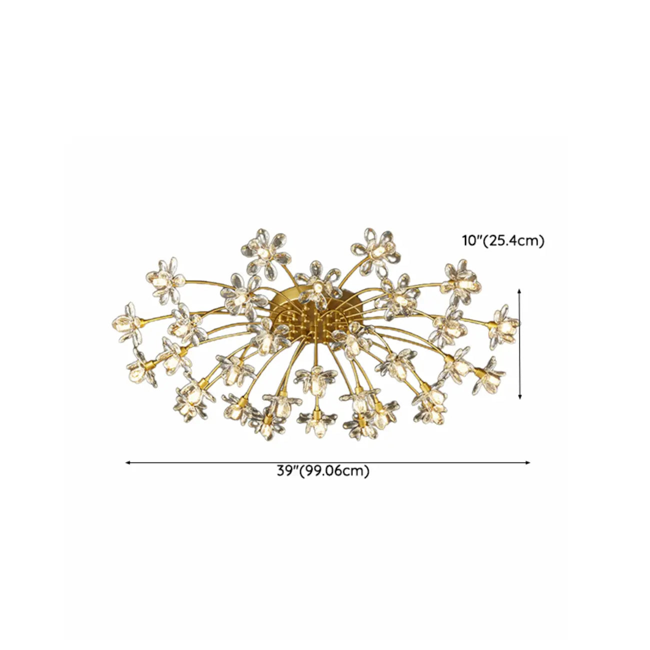 Modern Floral Crystal Golden Semi Flush Ceiling Light