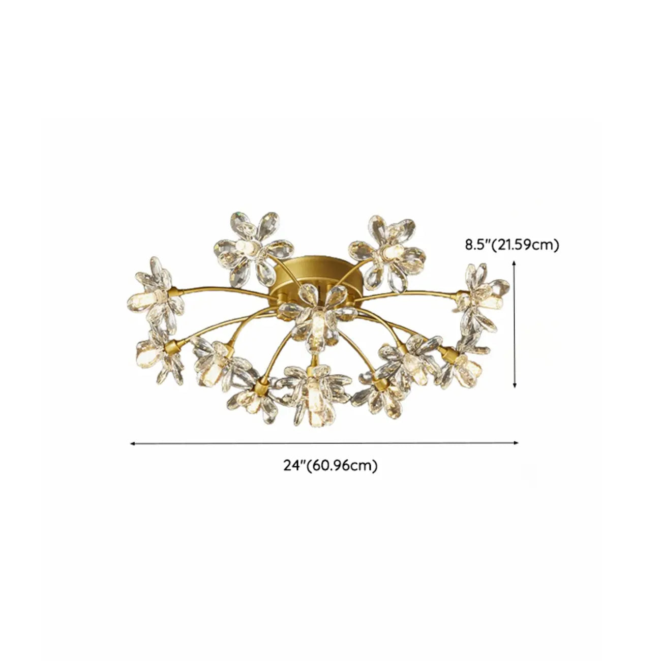 Modern Floral Crystal Golden Semi Flush Ceiling Light