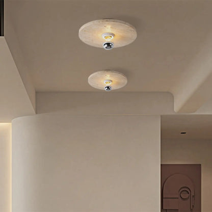 Modern Cylinder Stone Beige Flush Ceiling Light for Hallway