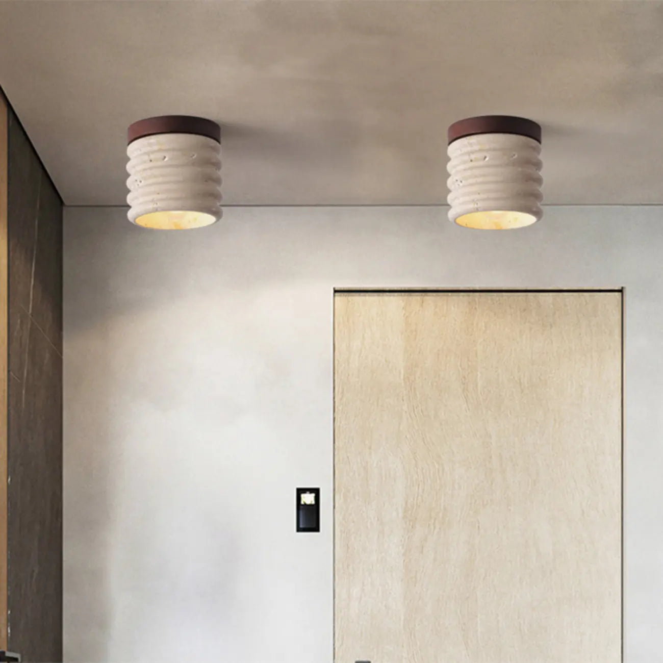 Modern Cylinder Stone Beige Flush Ceiling Light for Hallway
