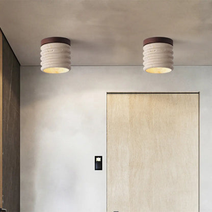 Modern Cylinder Stone Beige Flush Ceiling Light for Hallway