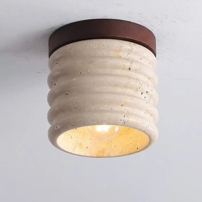 Modern Cylinder Stone Beige Flush Ceiling Light for Hallway