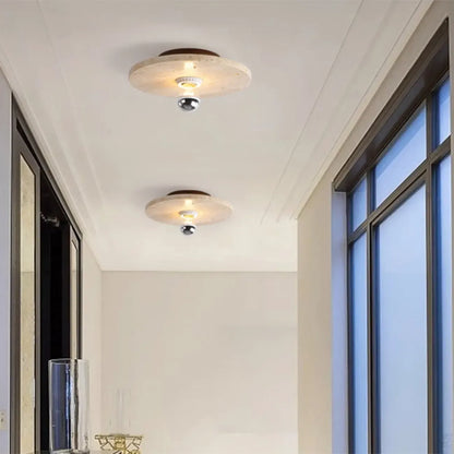 Modern Cylinder Stone Beige Flush Ceiling Light for Hallway