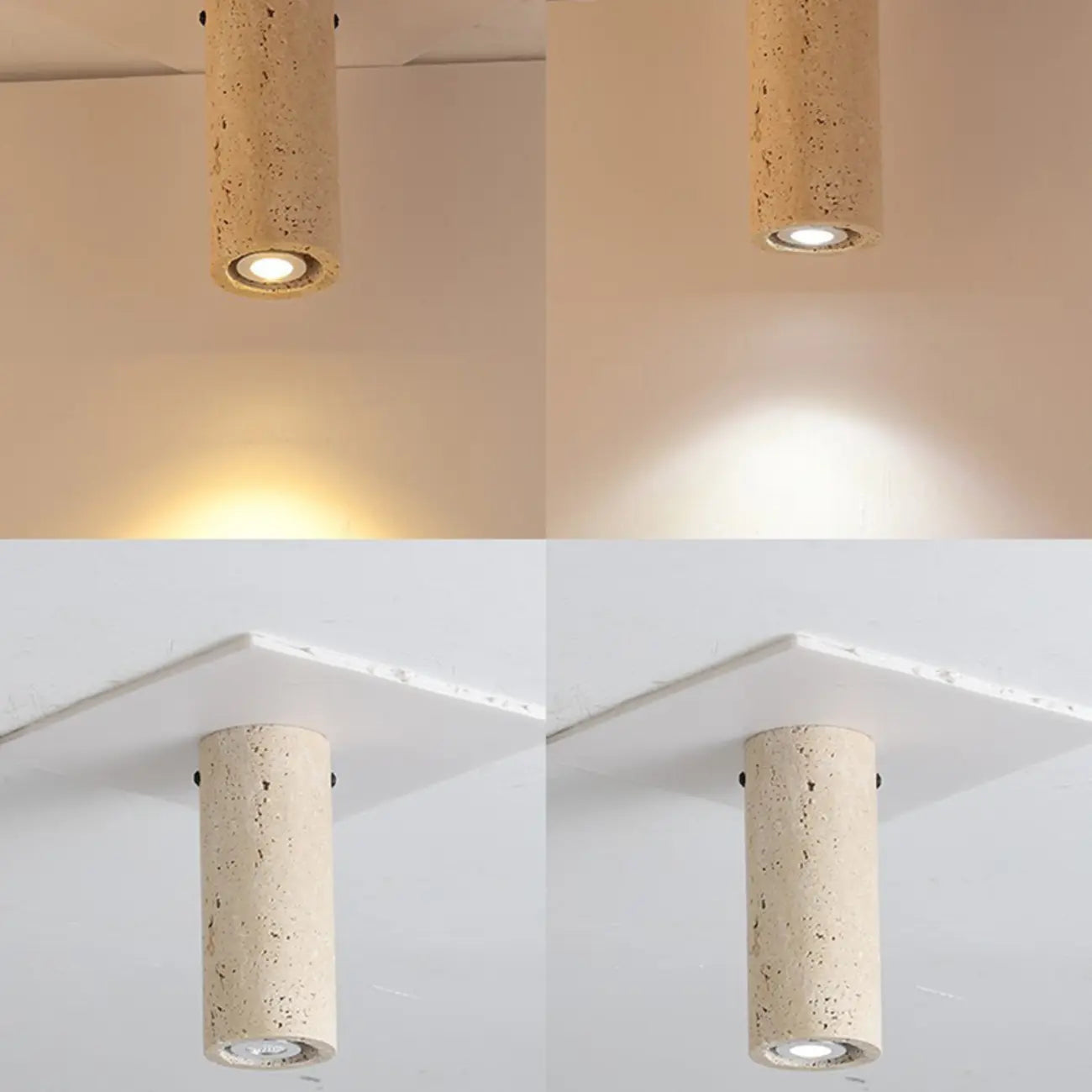 Modern Cylinder Stone Beige Flush Ceiling Light for Hallway