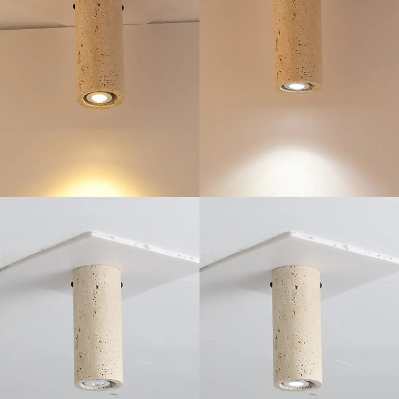 Modern Cylinder Stone Beige Flush Ceiling Light for Hallway