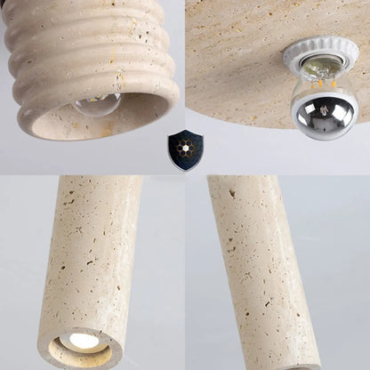 Modern Cylinder Stone Beige Flush Ceiling Light for Hallway