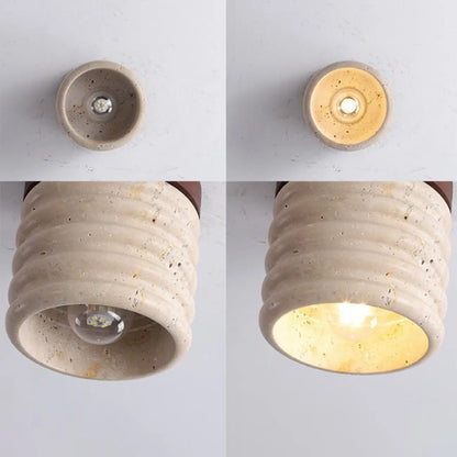 Modern Cylinder Stone Beige Flush Ceiling Light for Hallway