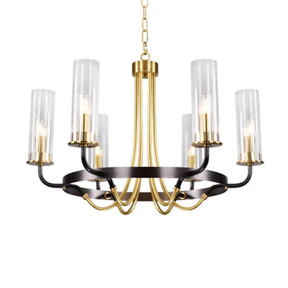 Modern Circle Black Gold Clear Glass Shade Chandelier