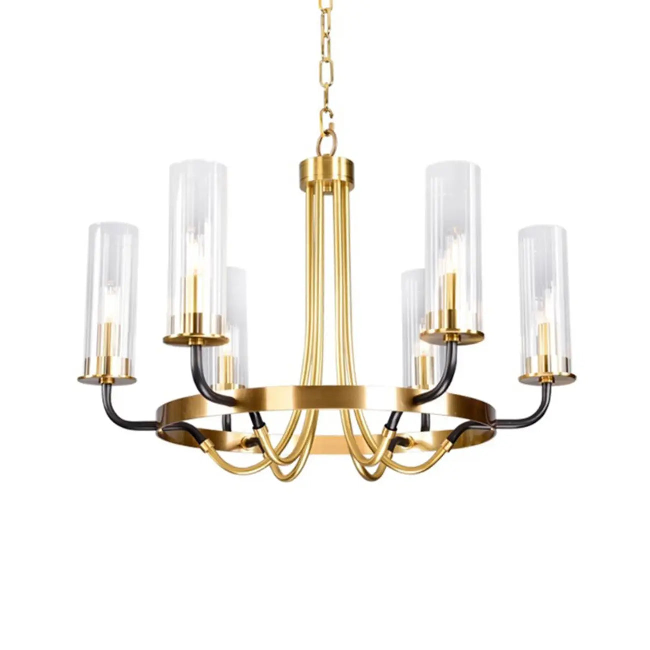 Modern Circle Black Gold Clear Glass Shade Chandelier