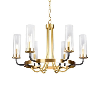 Modern Circle Black Gold Clear Glass Shade Chandelier