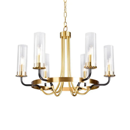 Modern Circle Black Gold Clear Glass Shade Chandelier