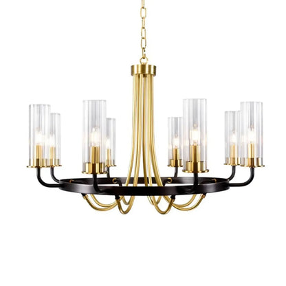 Modern Circle Black Gold Clear Glass Shade Chandelier