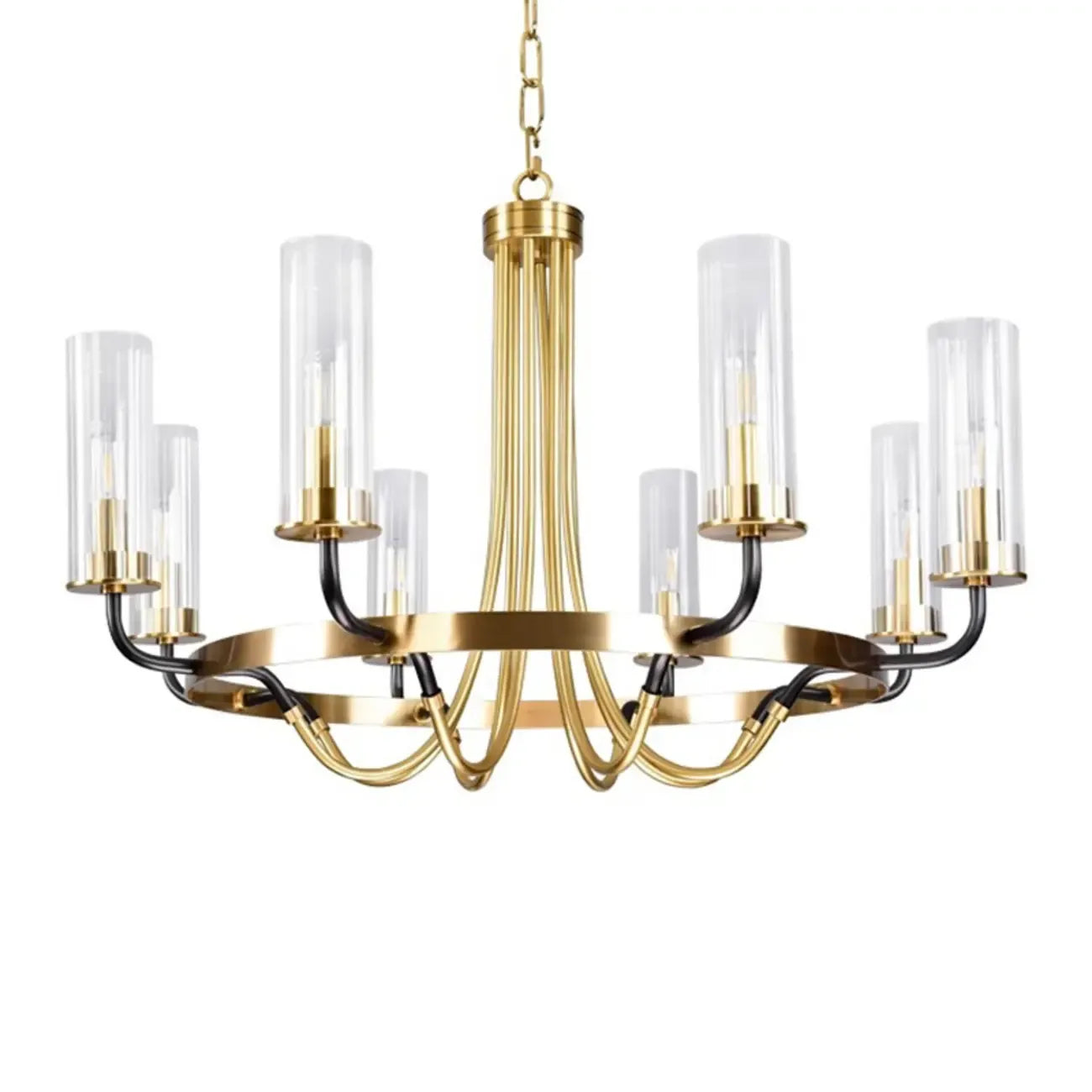 Modern Circle Black Gold Clear Glass Shade Chandelier