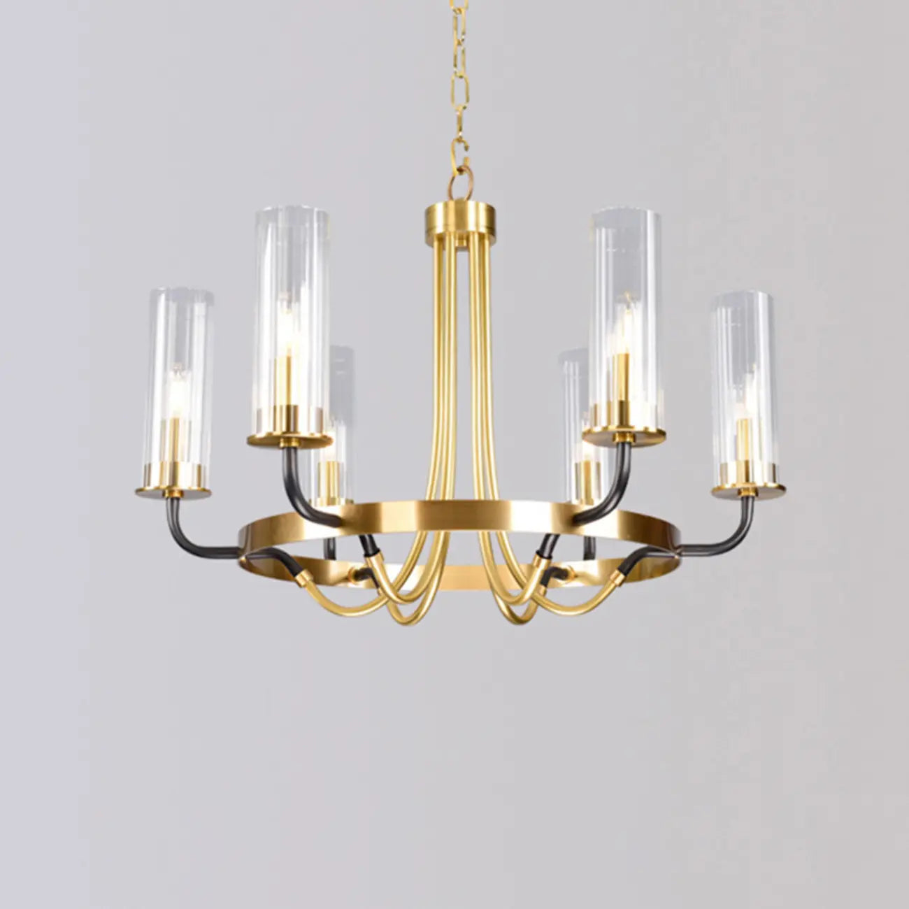 Modern Circle Black Gold Clear Glass Shade Chandelier