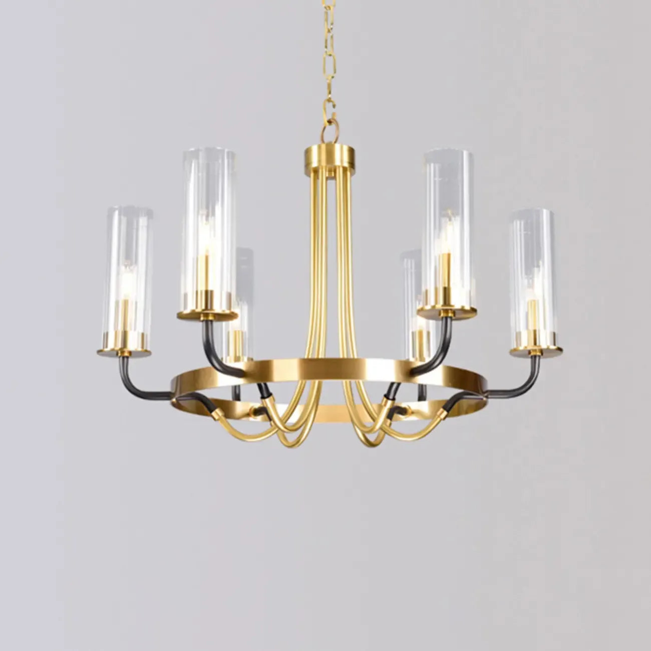 Modern Circle Black Gold Clear Glass Shade Chandelier