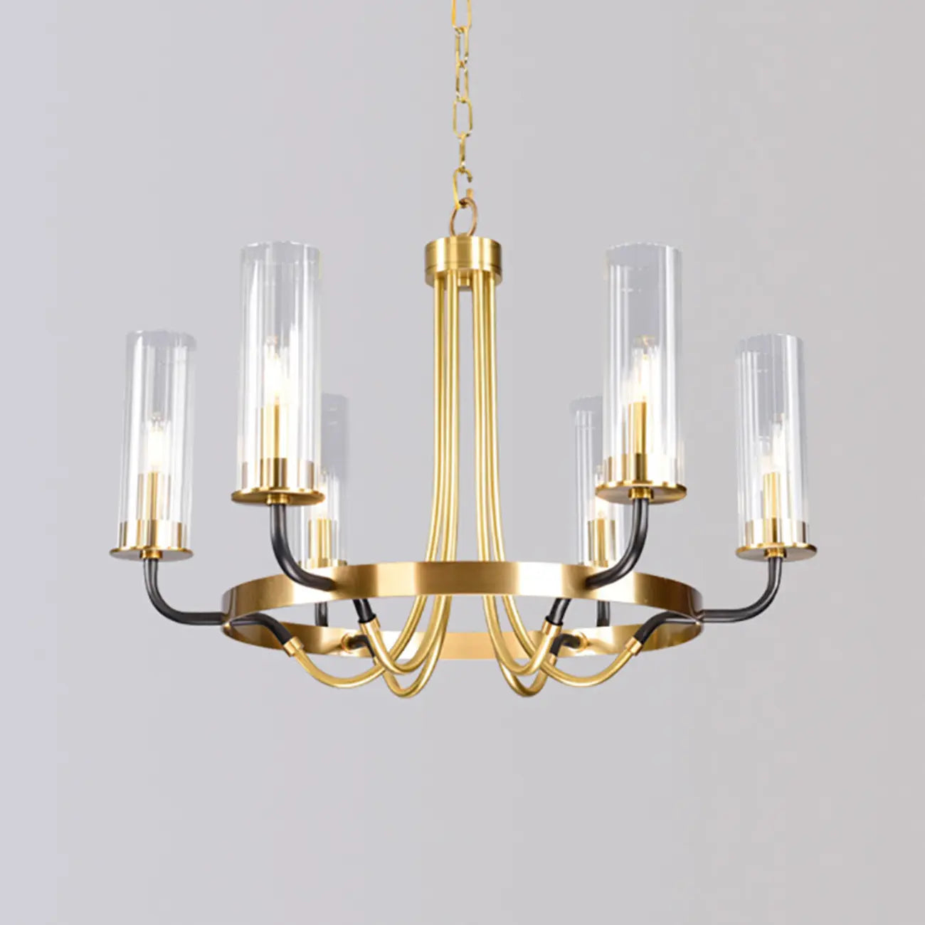 Modern Circle Black Gold Clear Glass Shade Chandelier