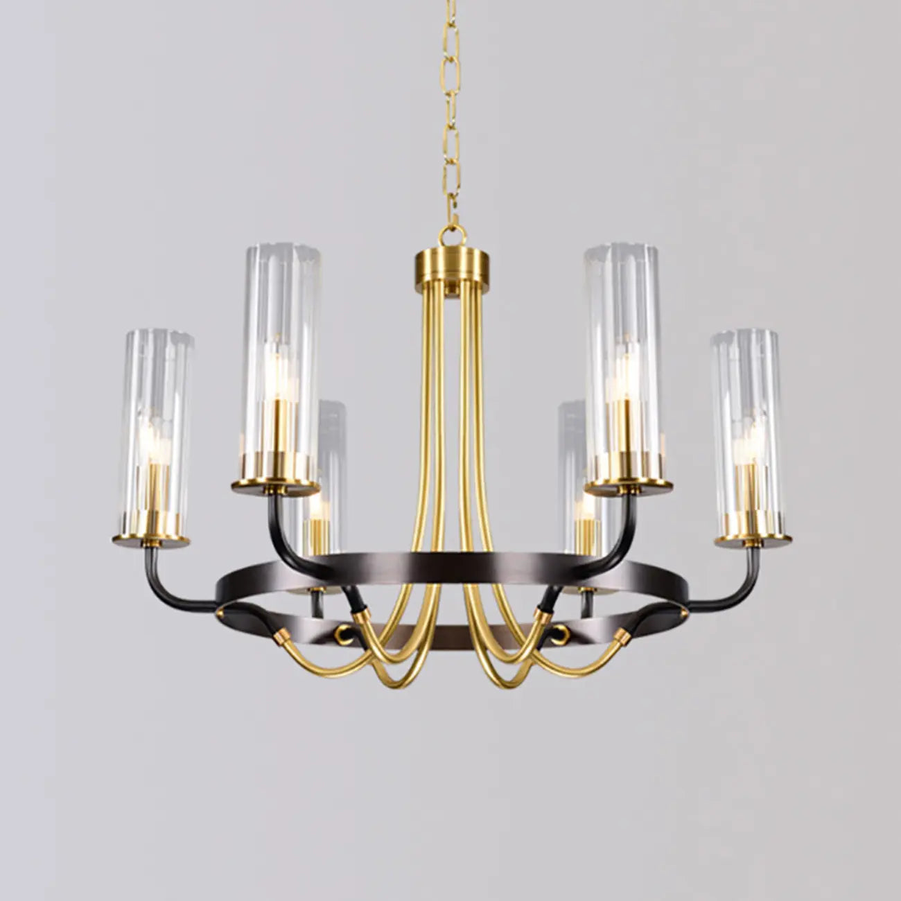 Modern Circle Black Gold Clear Glass Shade Chandelier