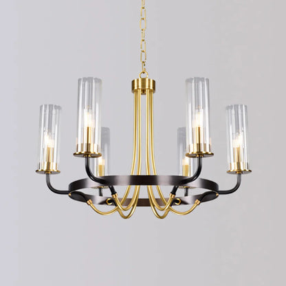 Modern Circle Black Gold Clear Glass Shade Chandelier