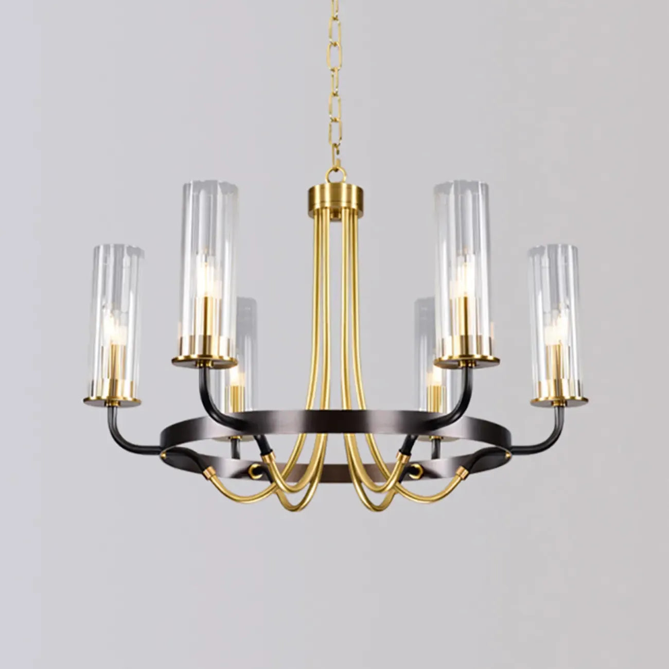 Modern Circle Black Gold Clear Glass Shade Chandelier