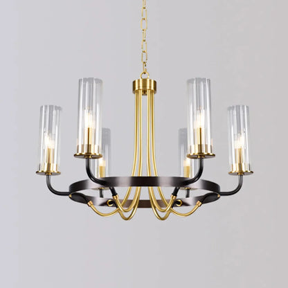 Modern Circle Black Gold Clear Glass Shade Chandelier