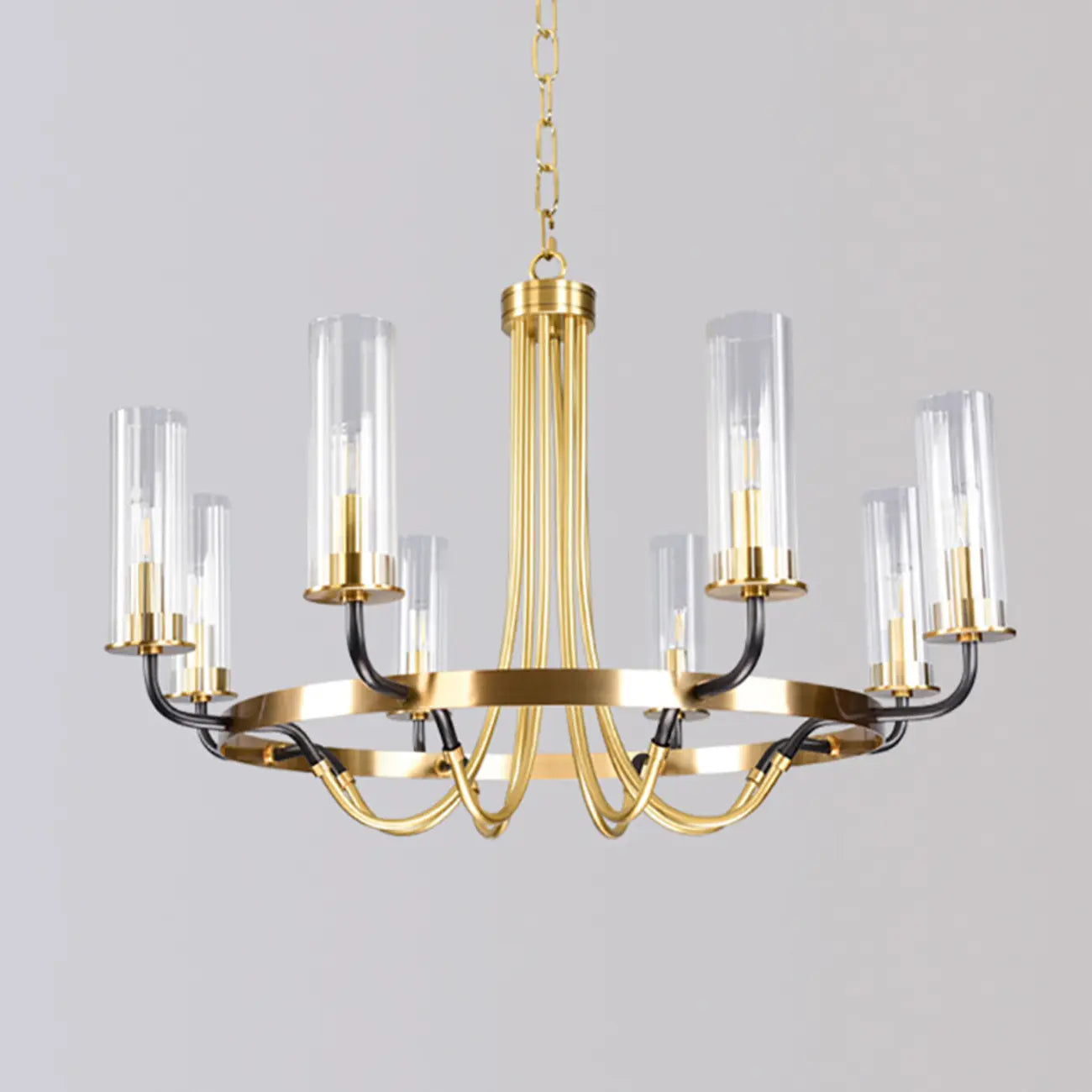 Modern Circle Black Gold Clear Glass Shade Chandelier