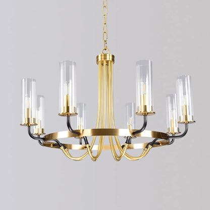 Modern Circle Black Gold Clear Glass Shade Chandelier