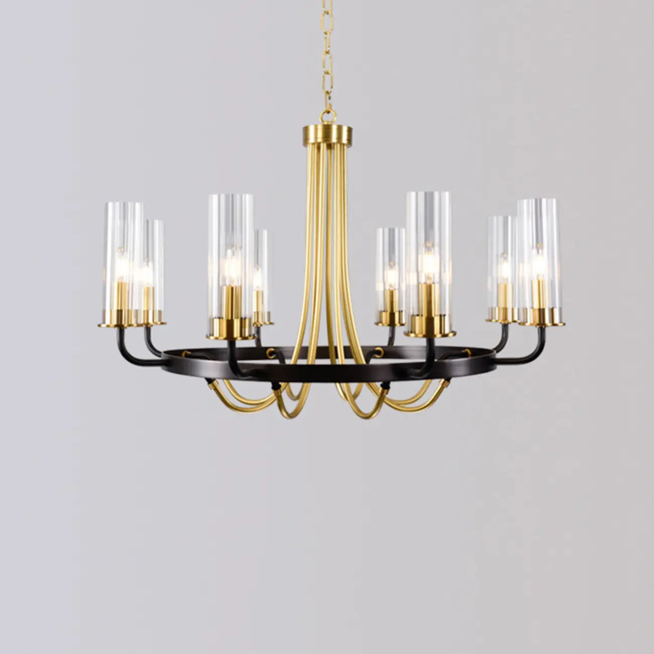 Modern Circle Black Gold Clear Glass Shade Chandelier