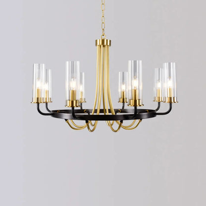 Modern Circle Black Gold Clear Glass Shade Chandelier