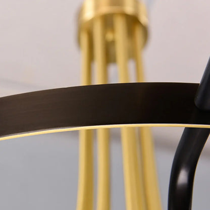 Modern Circle Black Gold Clear Glass Shade Chandelier