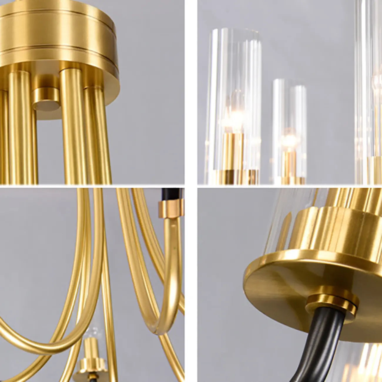 Modern Circle Black Gold Clear Glass Shade Chandelier
