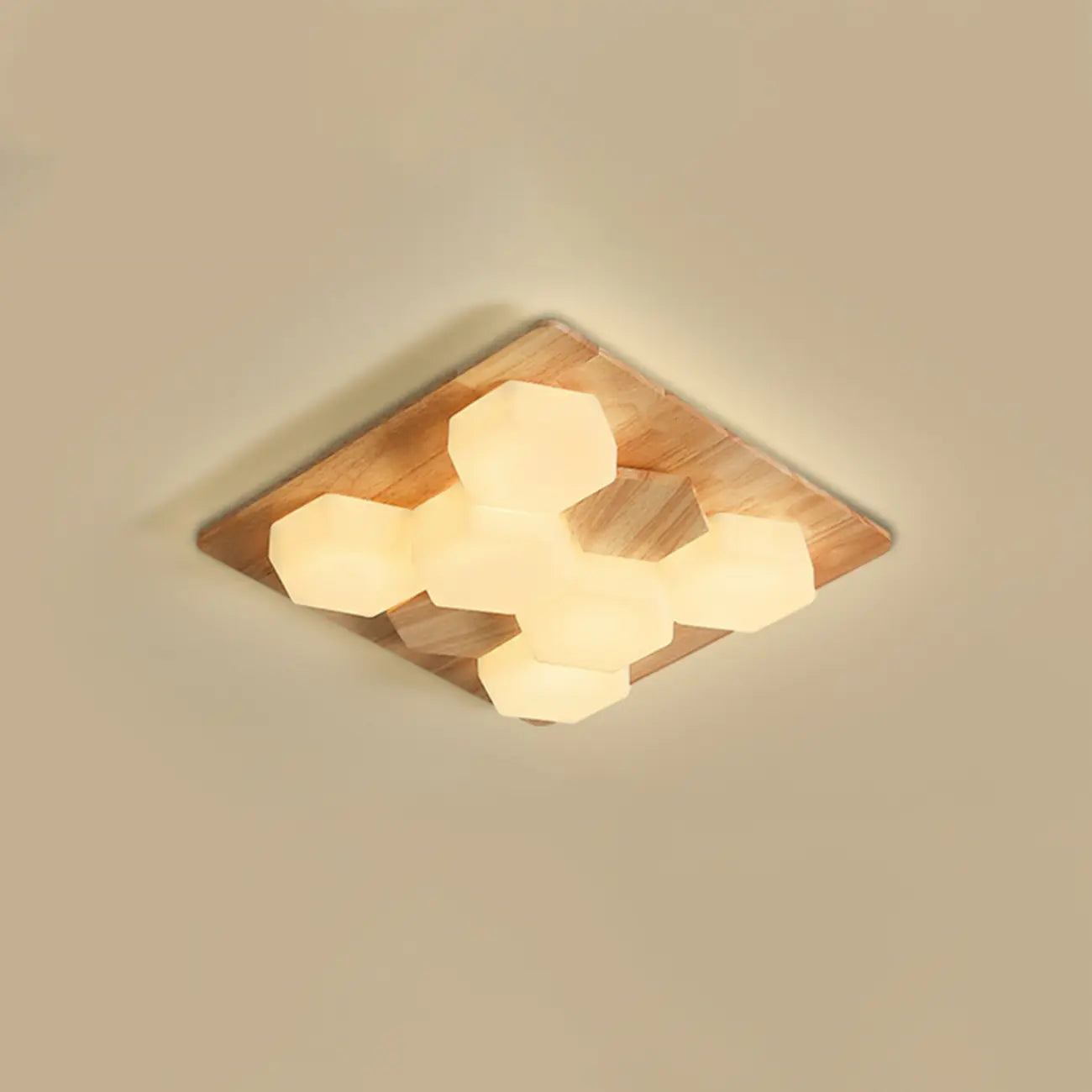 Nordic Honeycomb Natural Wooden Flush Mount Ceiling Light