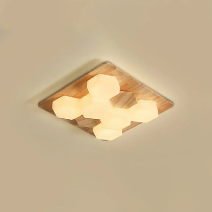 Nordic Honeycomb Natural Wooden Flush Mount Ceiling Light