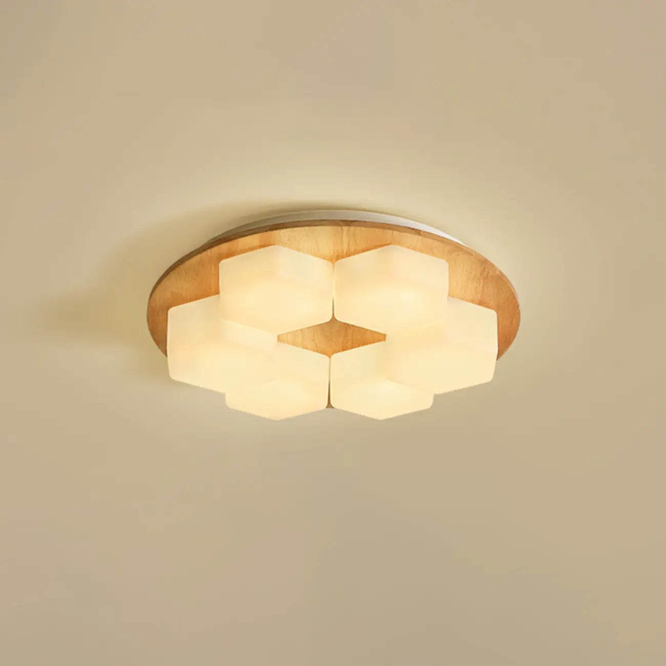 Nordic Honeycomb Natural Wooden Flush Mount Ceiling Light