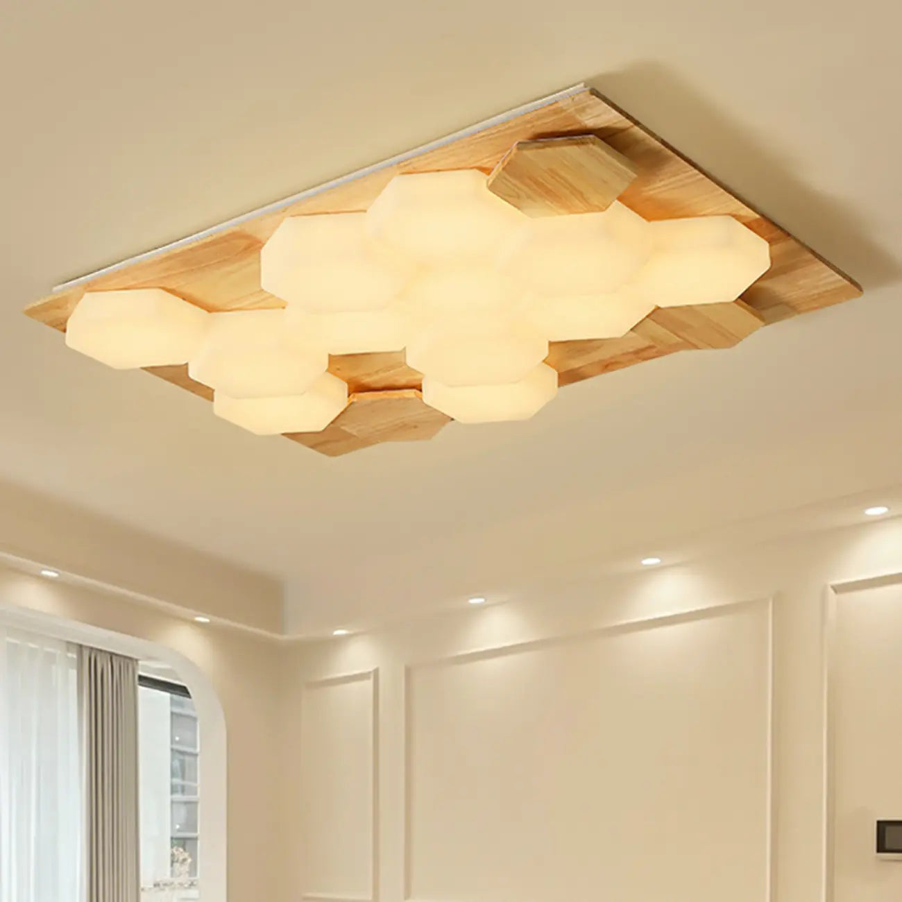 Nordic Honeycomb Natural Wooden Flush Mount Ceiling Light